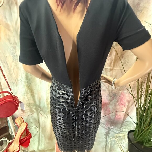 📌Cynthia Steffe Mix of Materials Laser-Cut Faux Leather Mini Dress - Picture 10 of 15